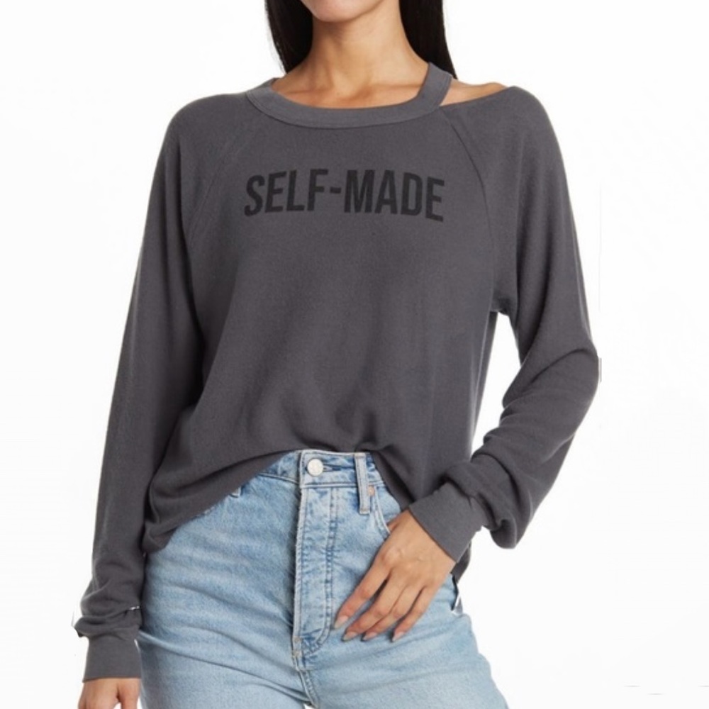 NWT Wildfox Self Made Cutout Baggy Sweatshirt in Grey